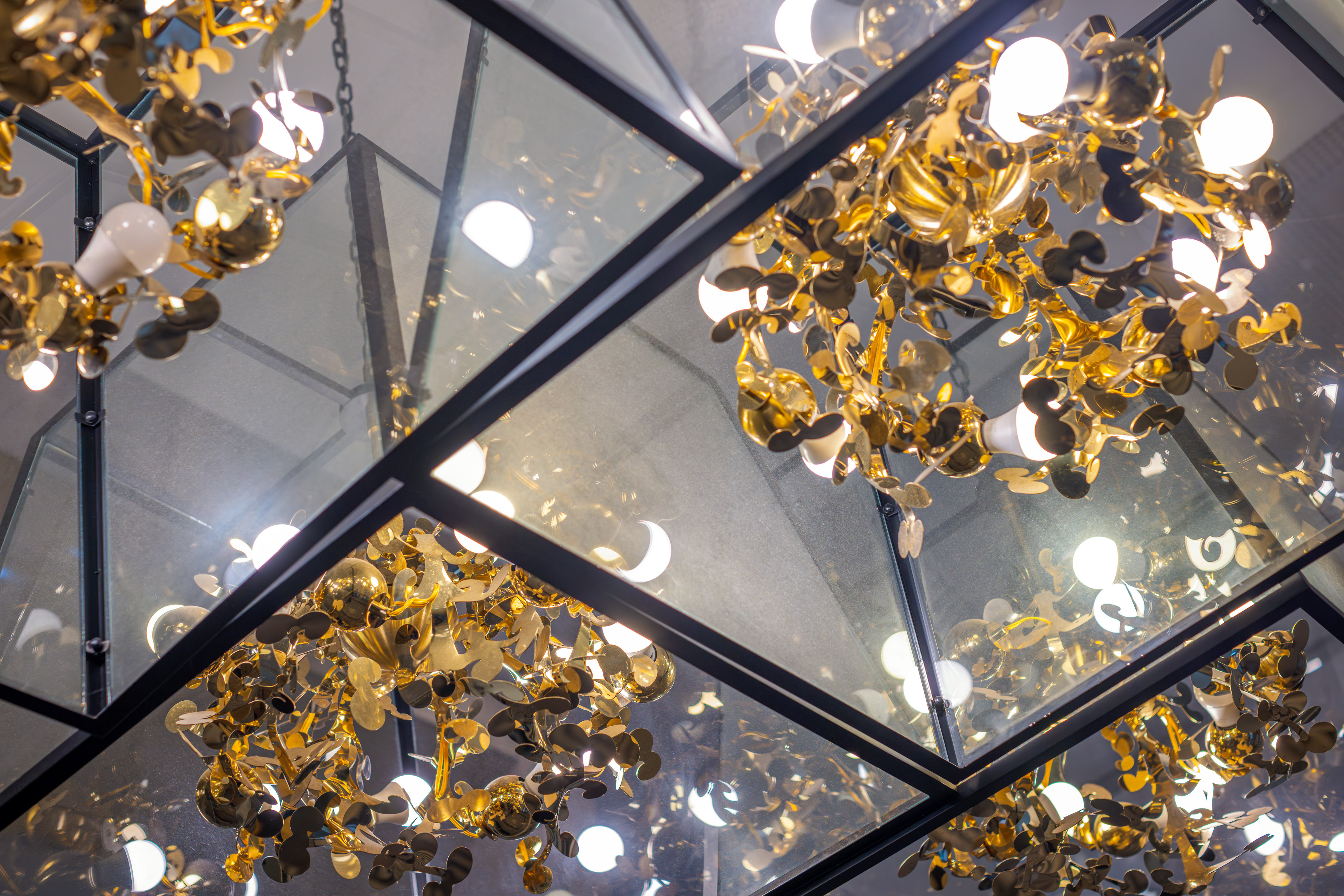 a close up of a chandelier