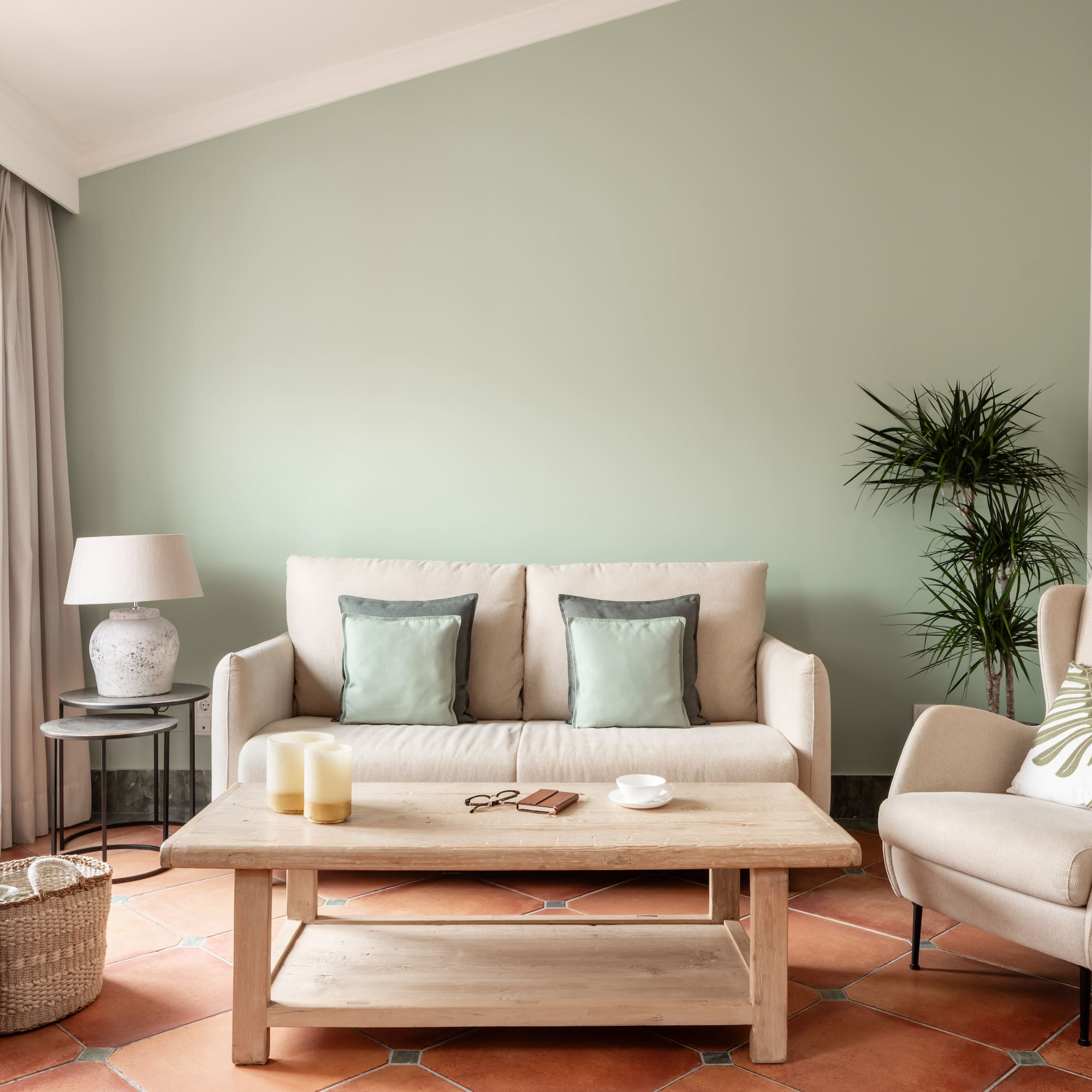 a living room with a couch and a coffee table