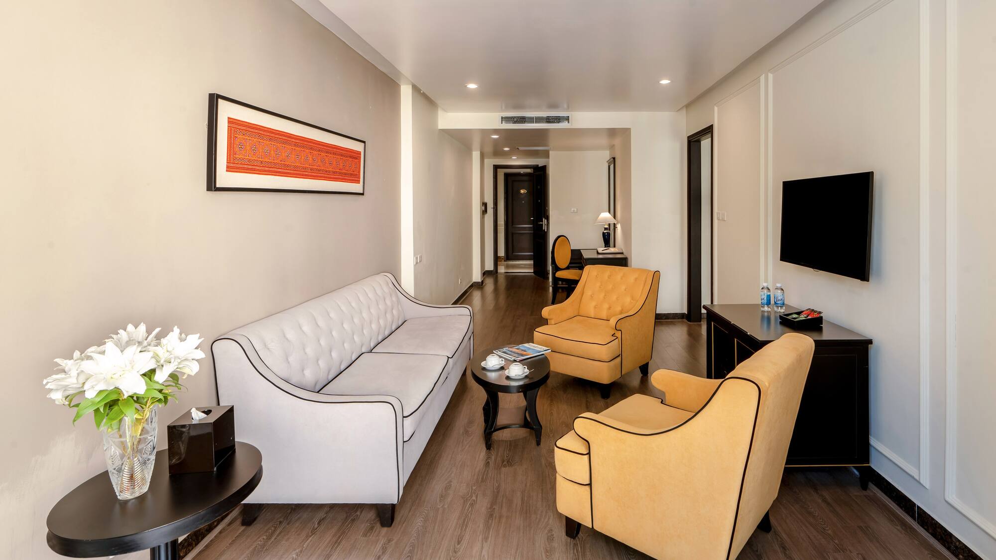 a room with couches and a table