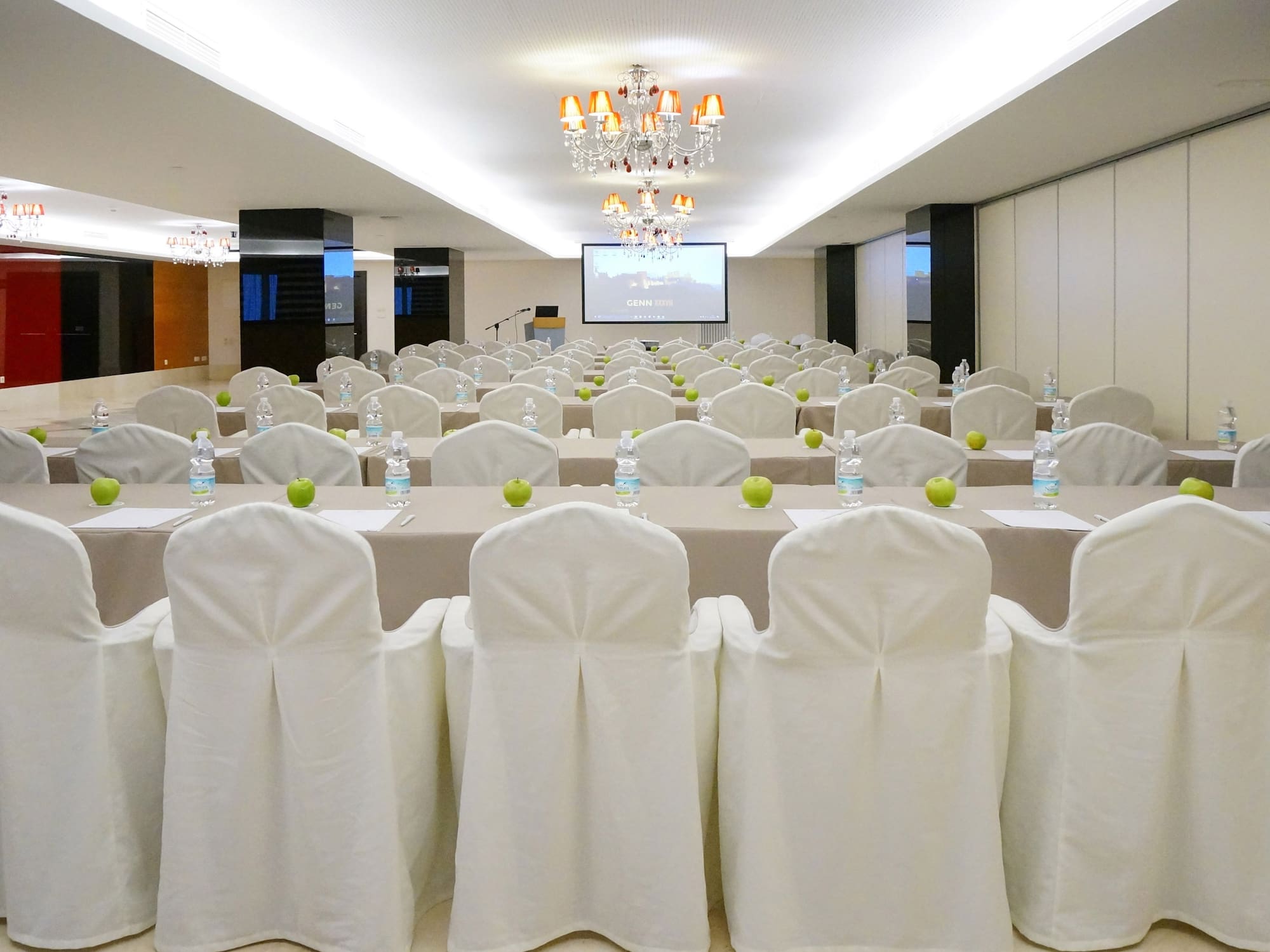 a room with tables and chairs