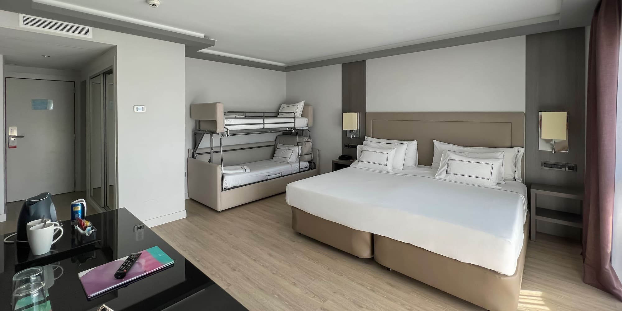 a room with two bunk beds