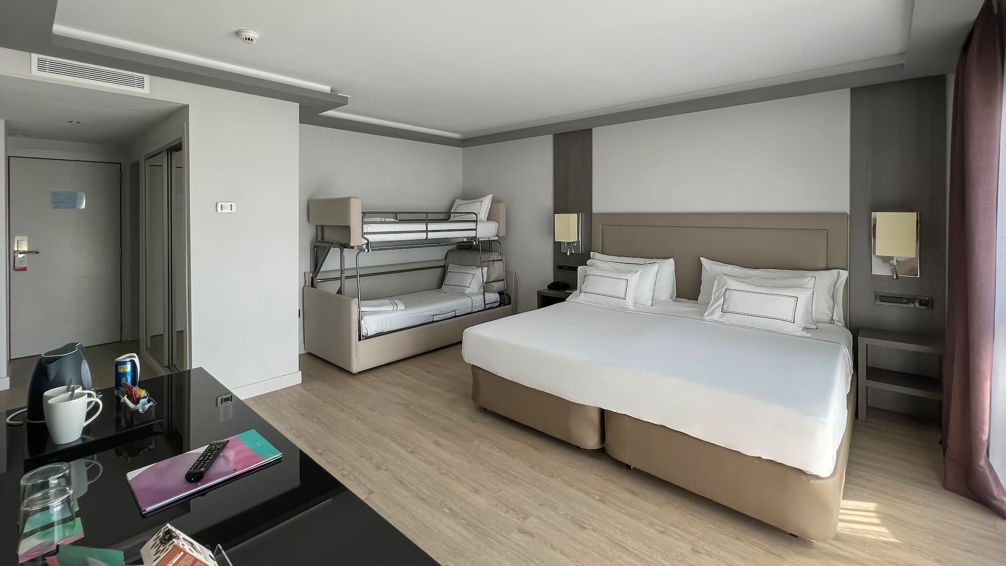 a room with two bunk beds