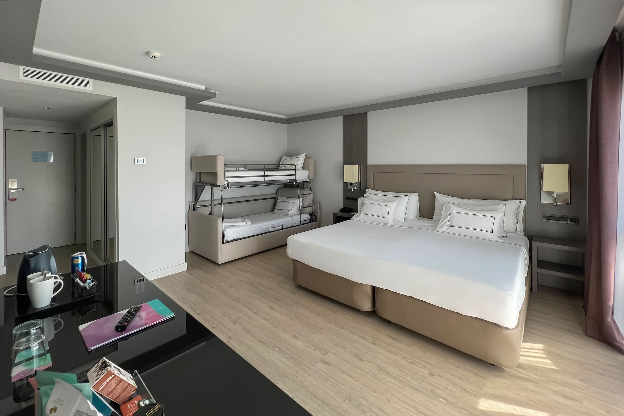 a room with two bunk beds