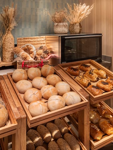 a display of bread and bread