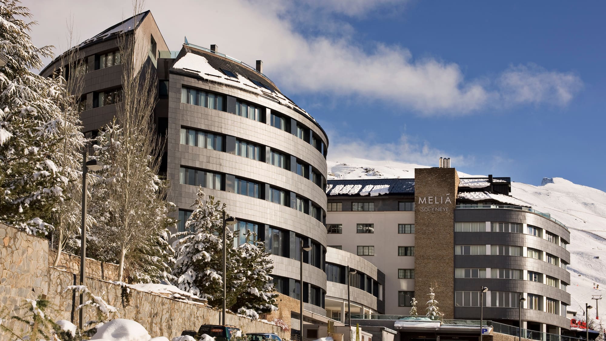 a building with snow on the ground