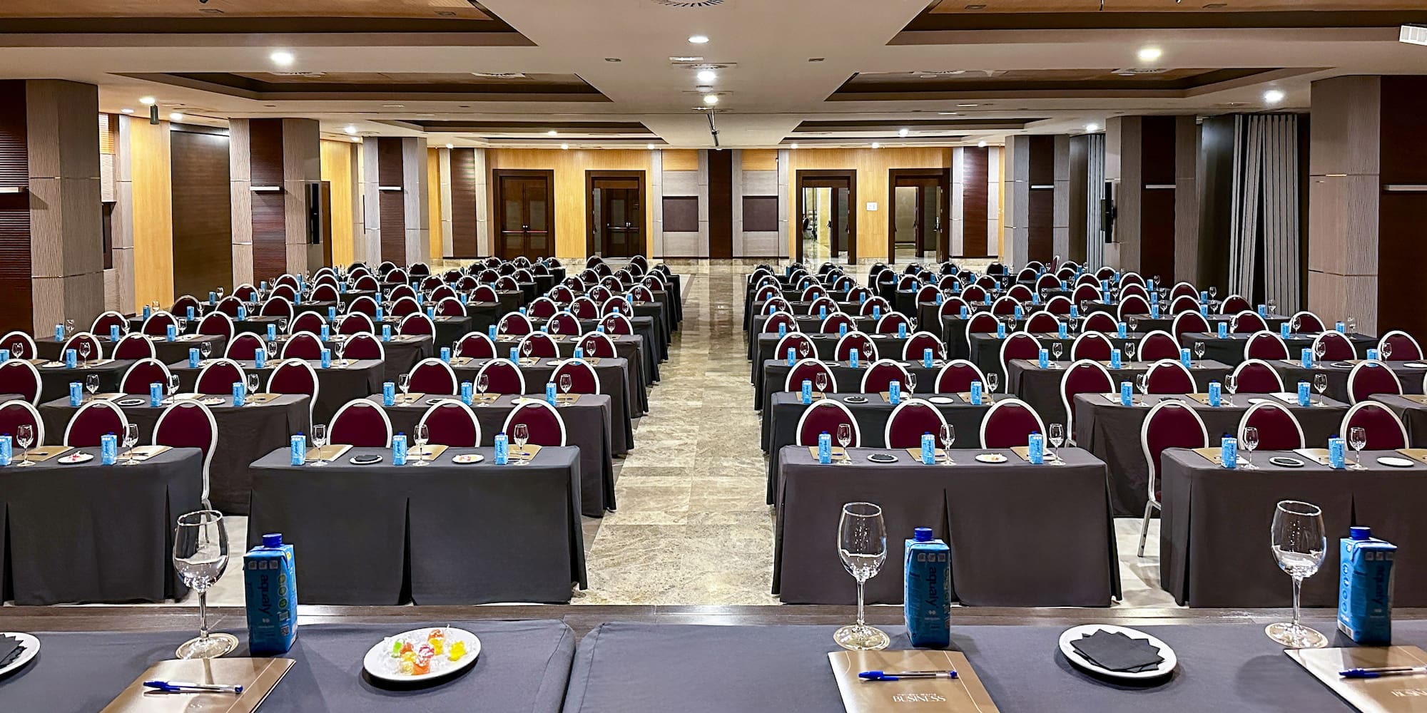a room with tables and chairs