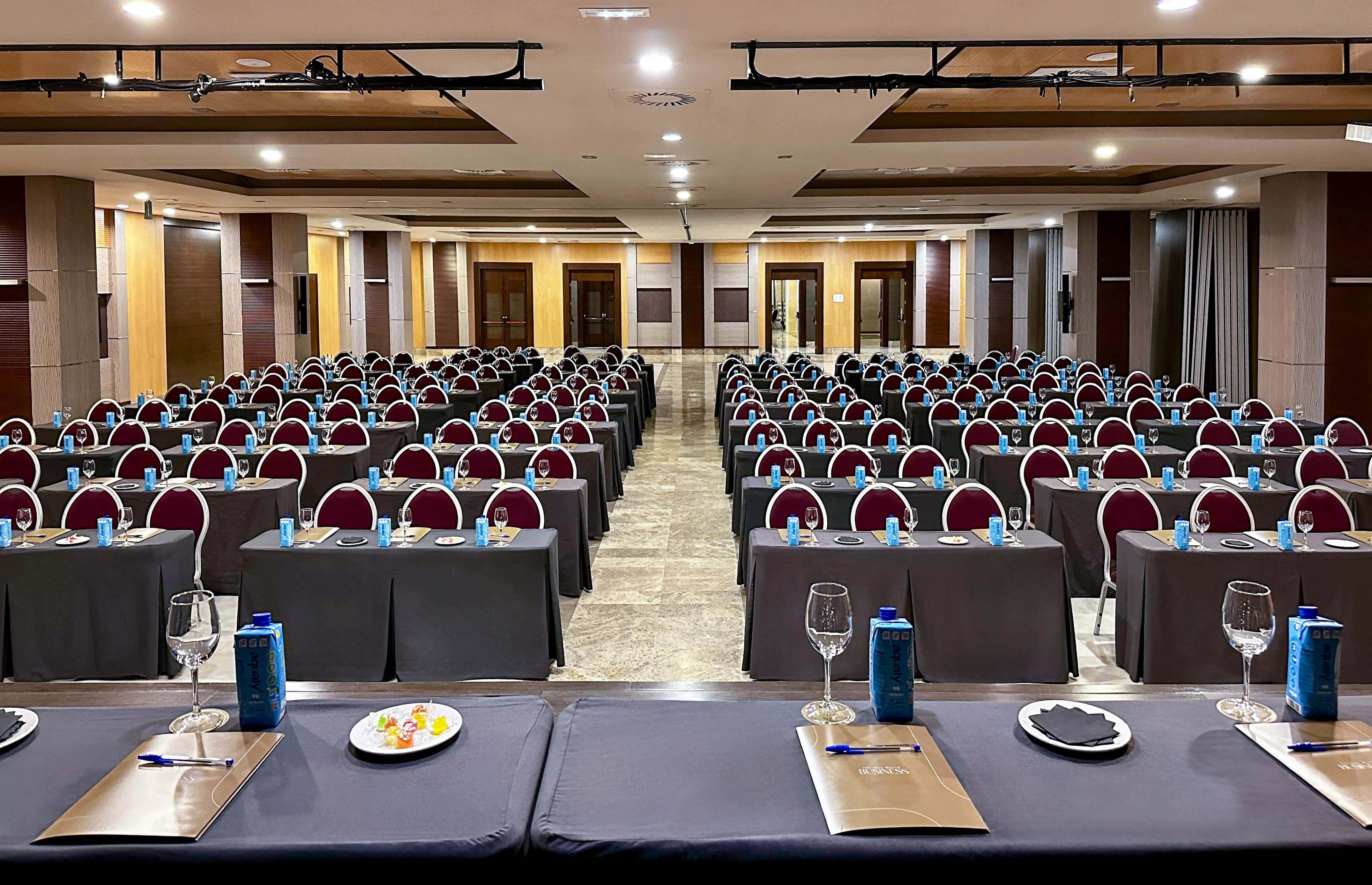 a room with tables and chairs