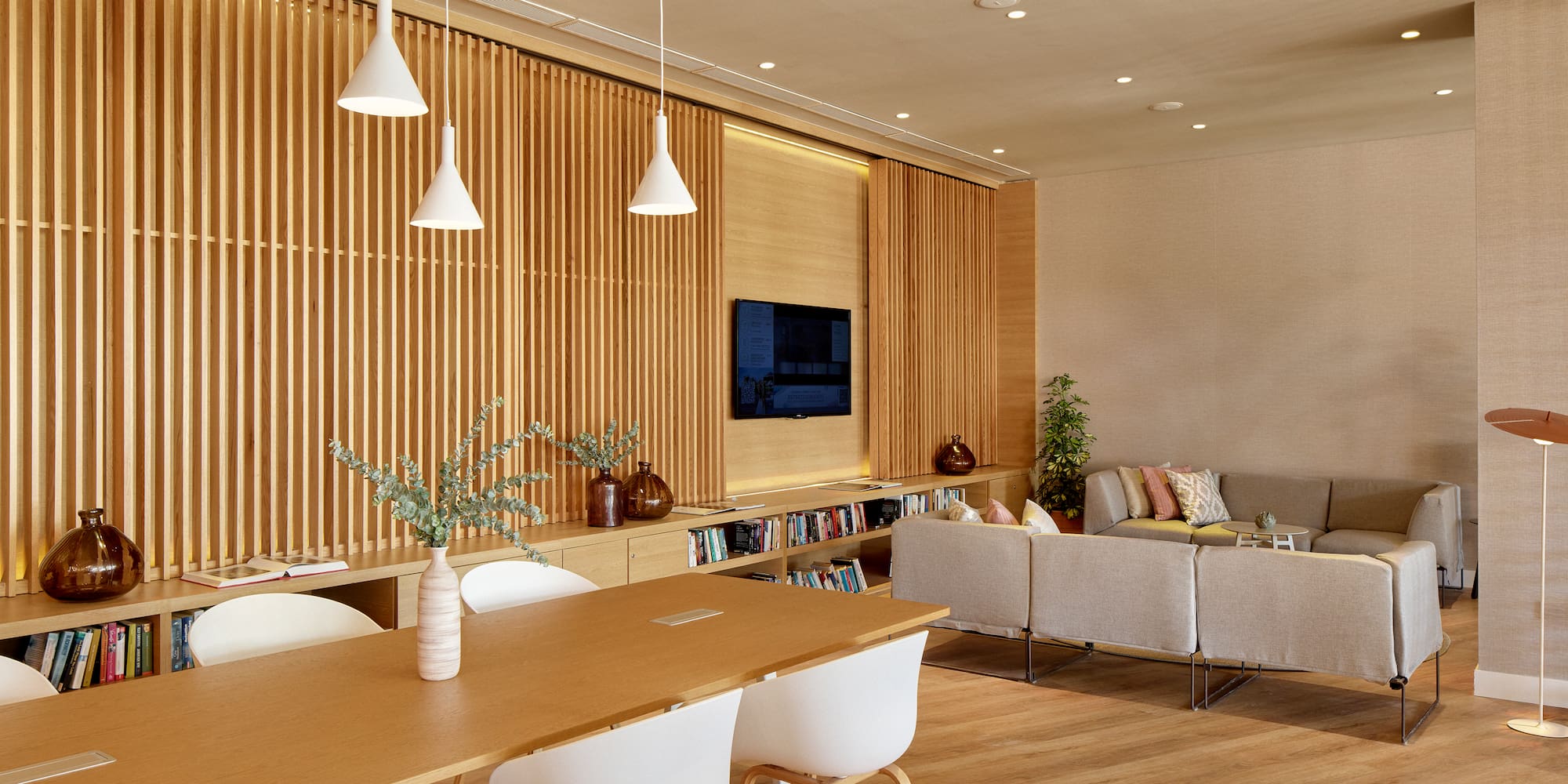 a room with a table and chairs