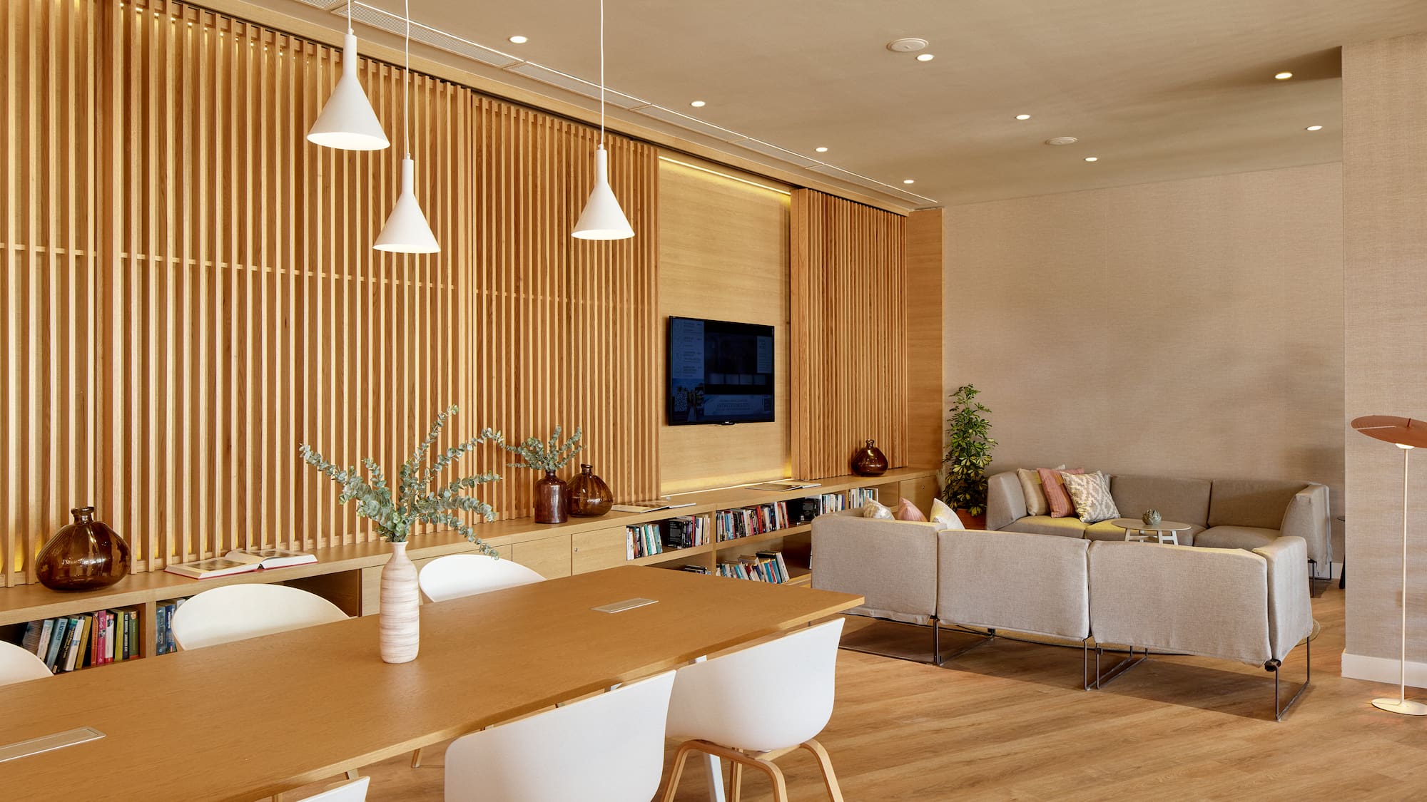 a room with a table and chairs