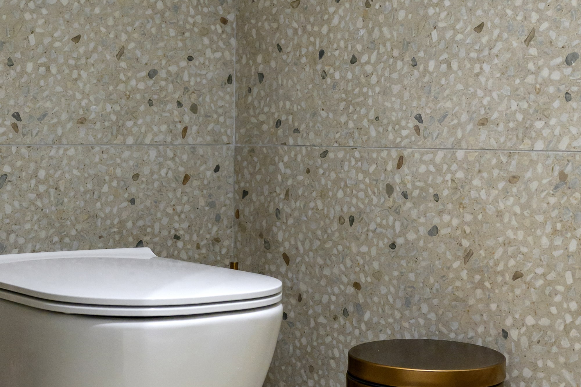 a toilet and trash can in a bathroom