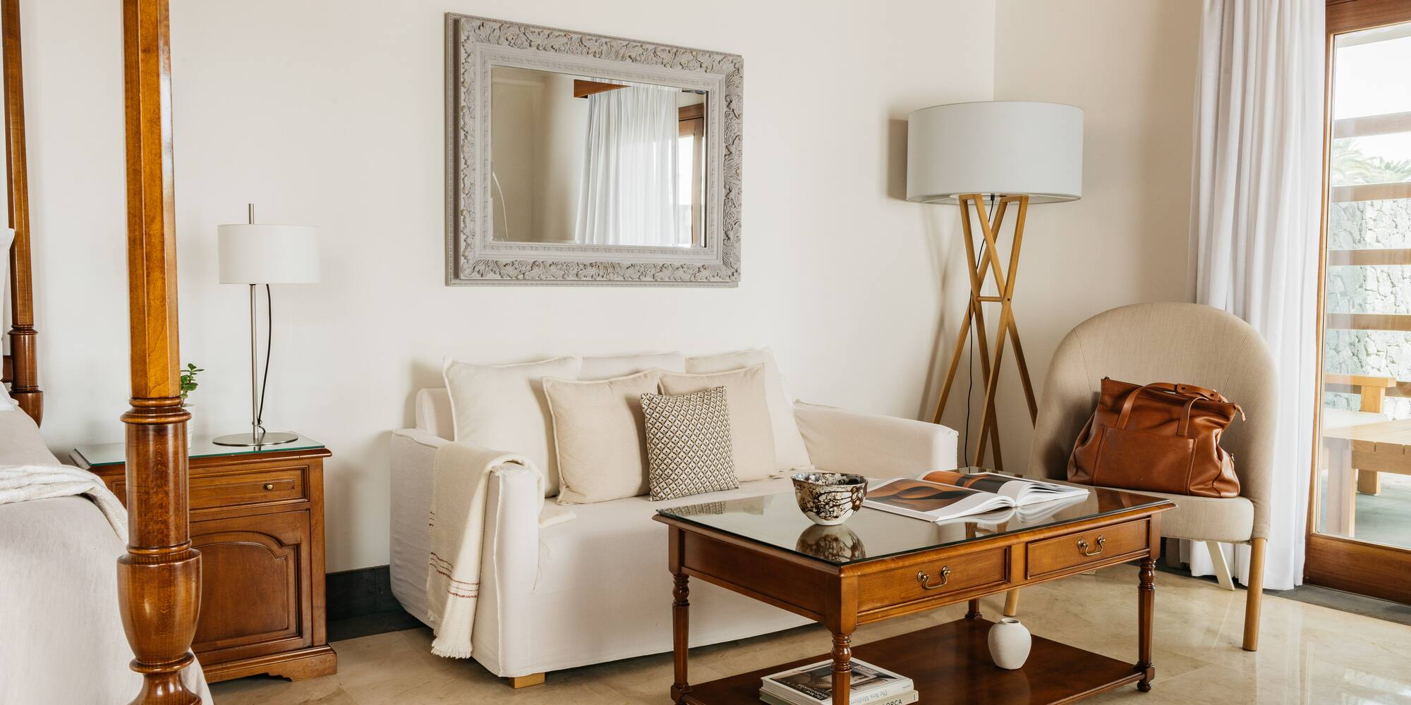 a living room with a couch and a coffee table