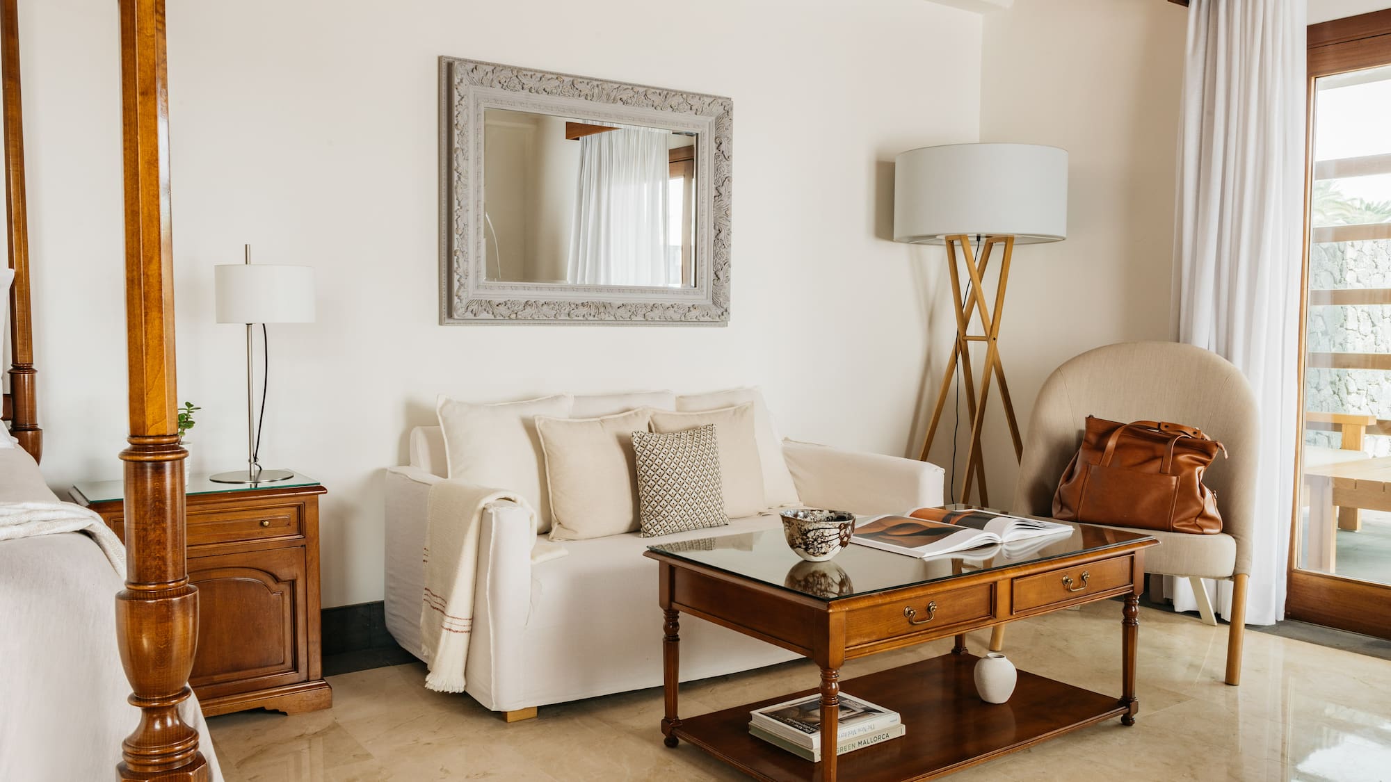 a living room with a couch and a coffee table