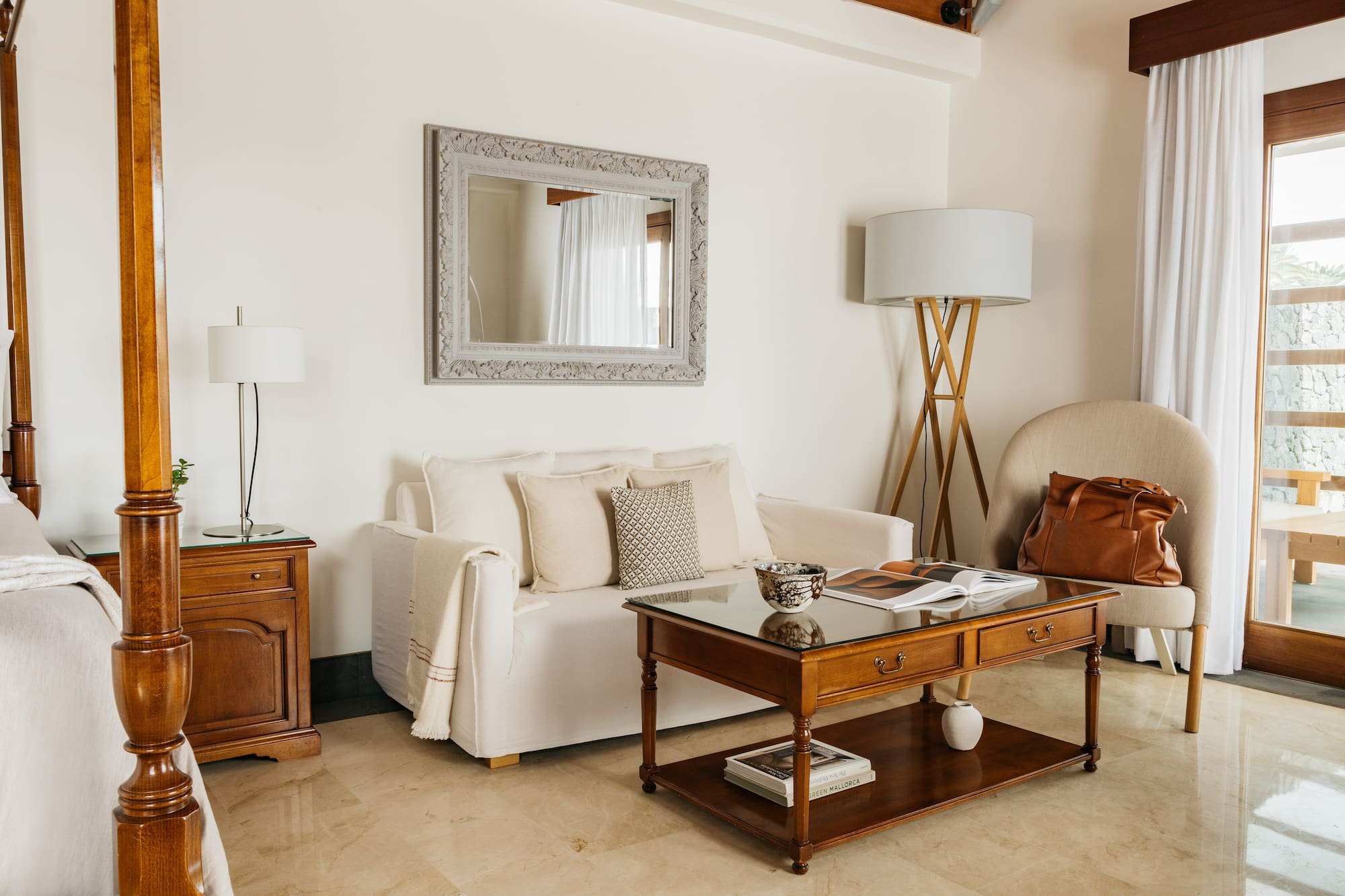a living room with a couch and a coffee table