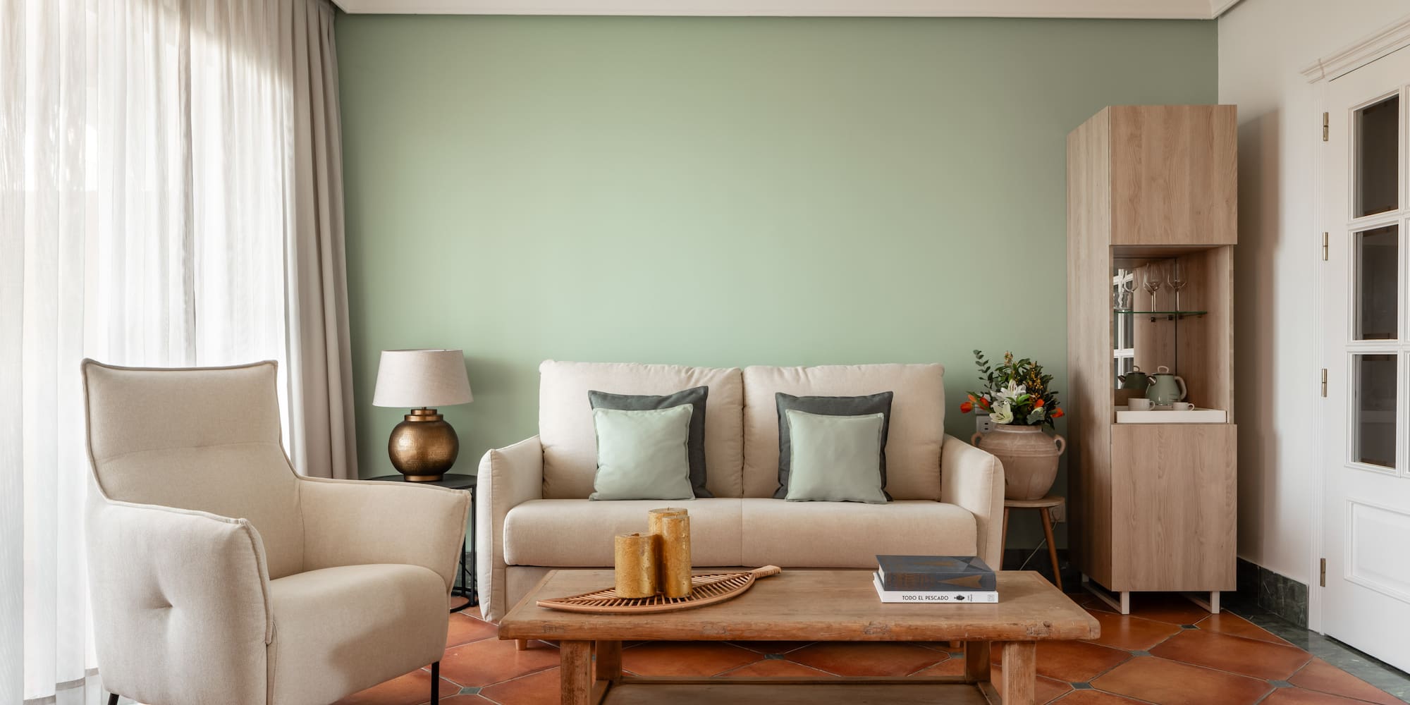 a living room with a couch and a coffee table