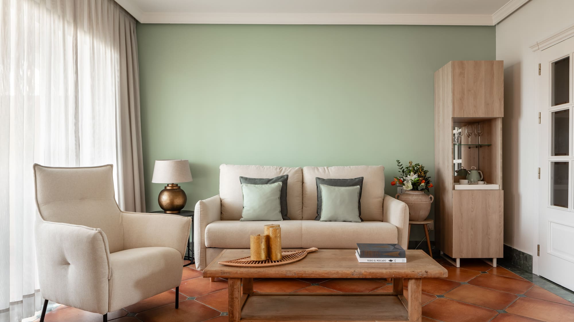 a living room with a couch and a coffee table