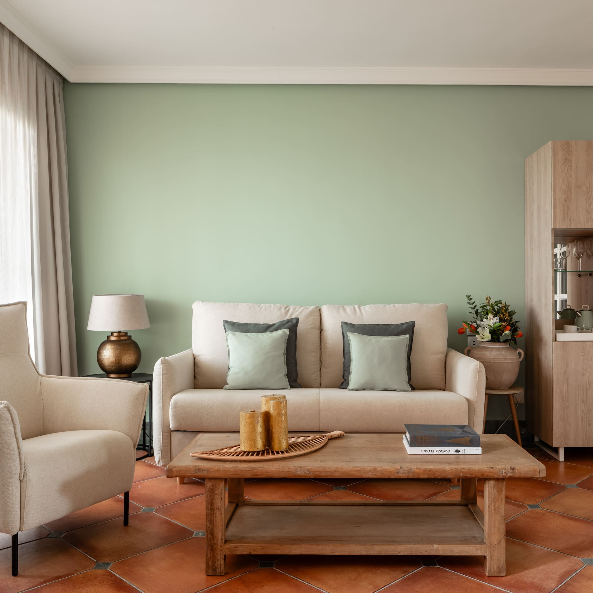 a living room with a couch and a coffee table