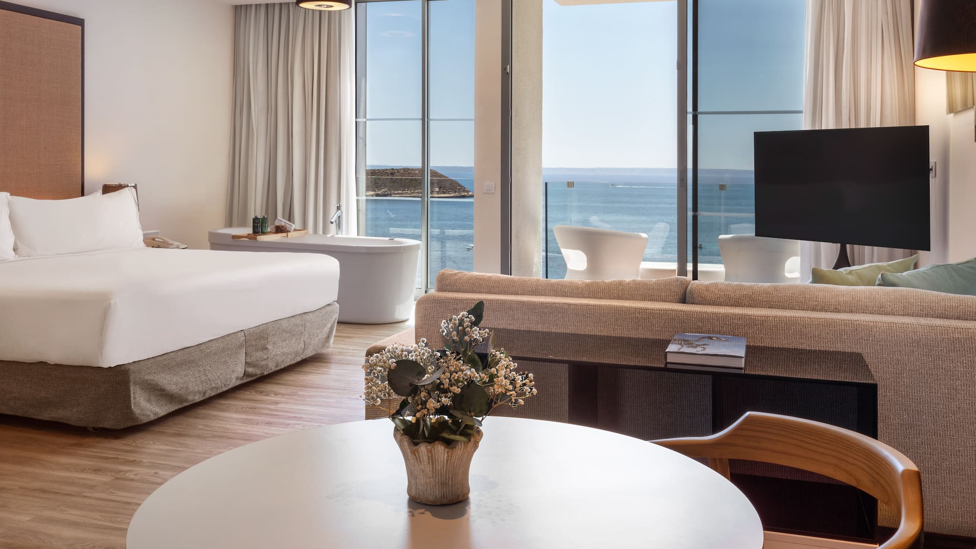 a room with a television and a table