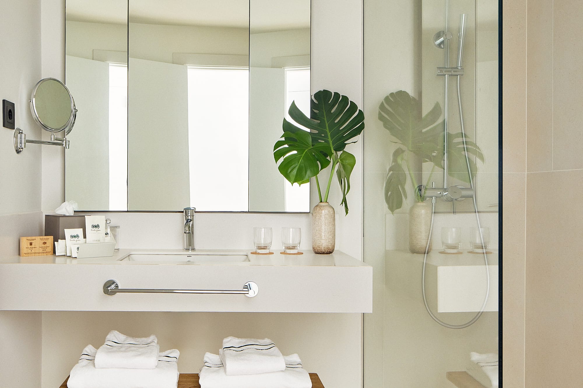 a bathroom with a mirror and a sink