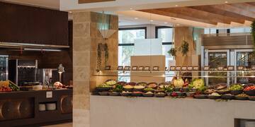 a salad bar in a restaurant