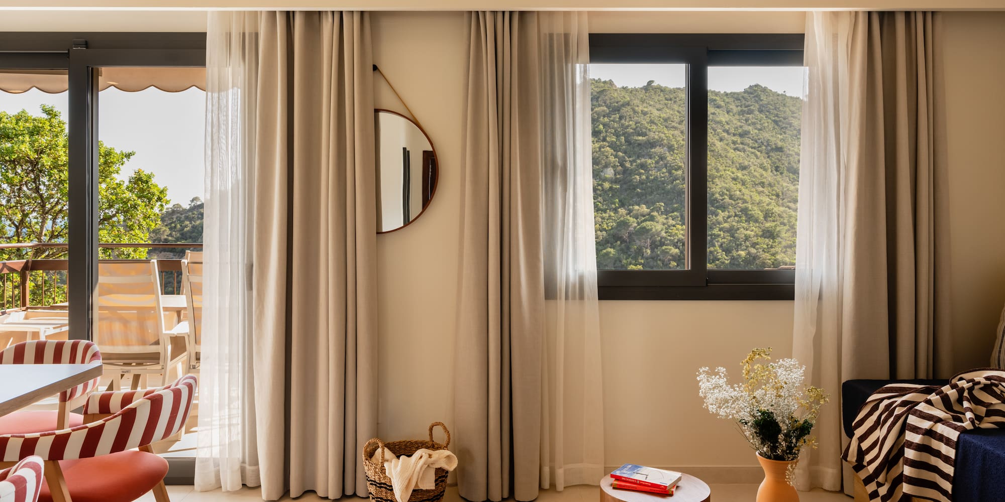 a room with a chair and a table