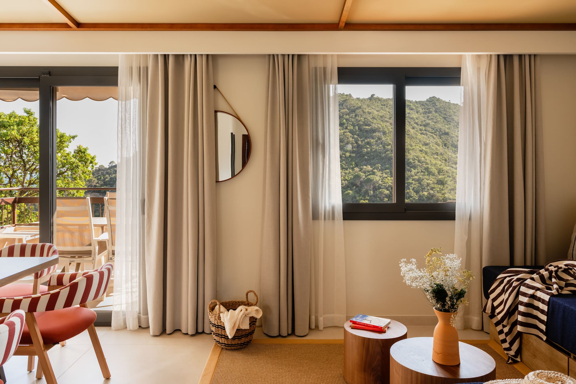 a room with a chair and a table