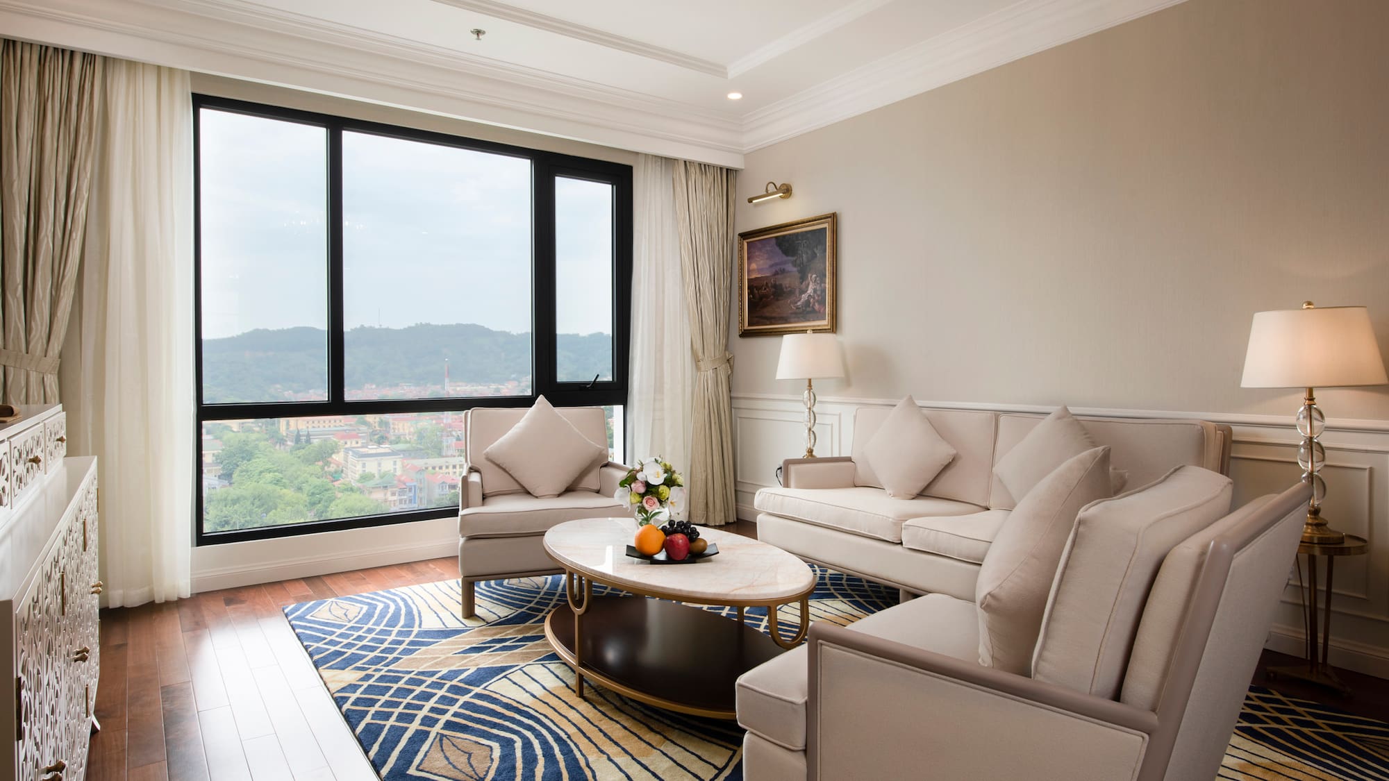 a living room with a couch and a coffee table