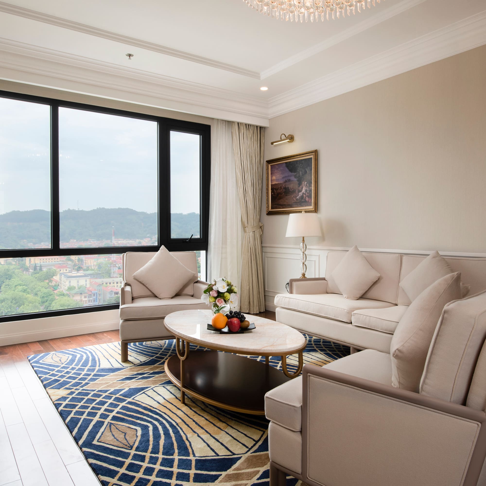 a living room with a couch and a coffee table