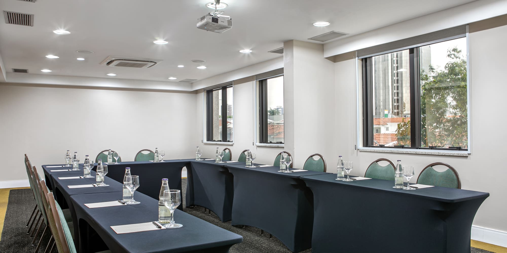 a room with tables and chairs