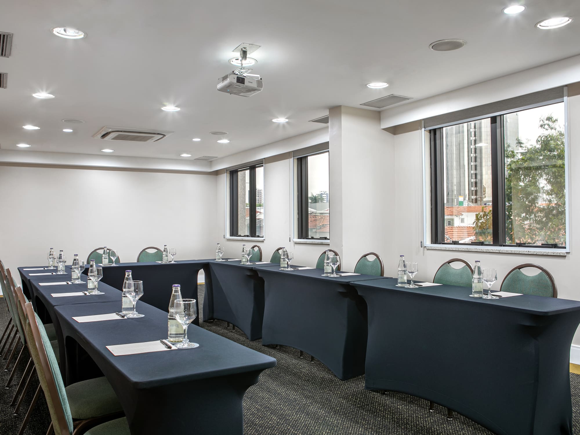 a room with tables and chairs