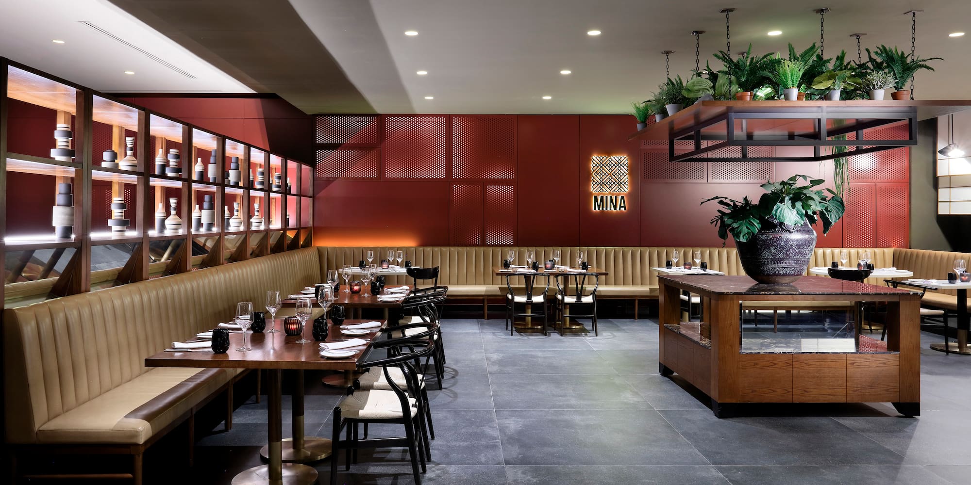 a restaurant with tables and chairs