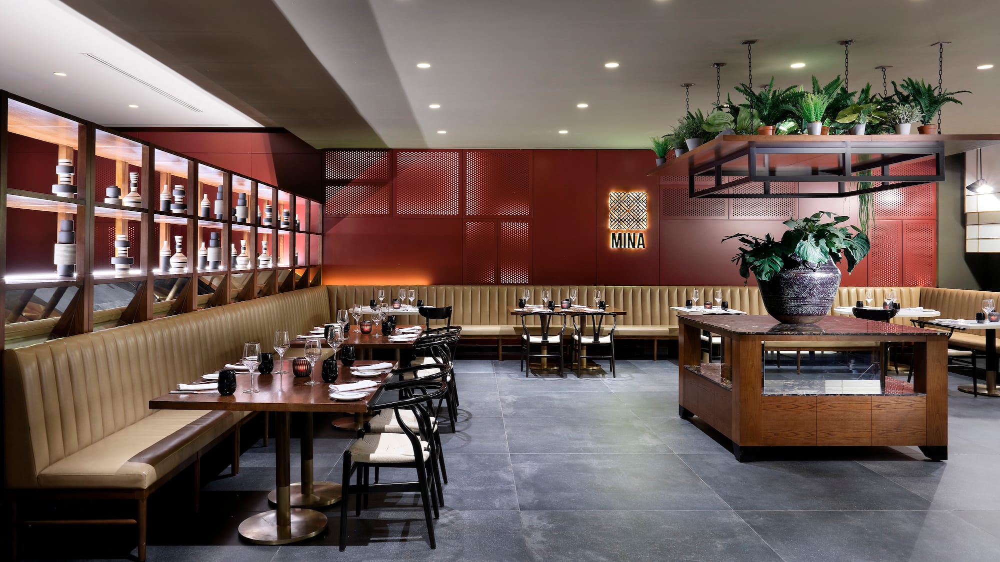 a restaurant with tables and chairs