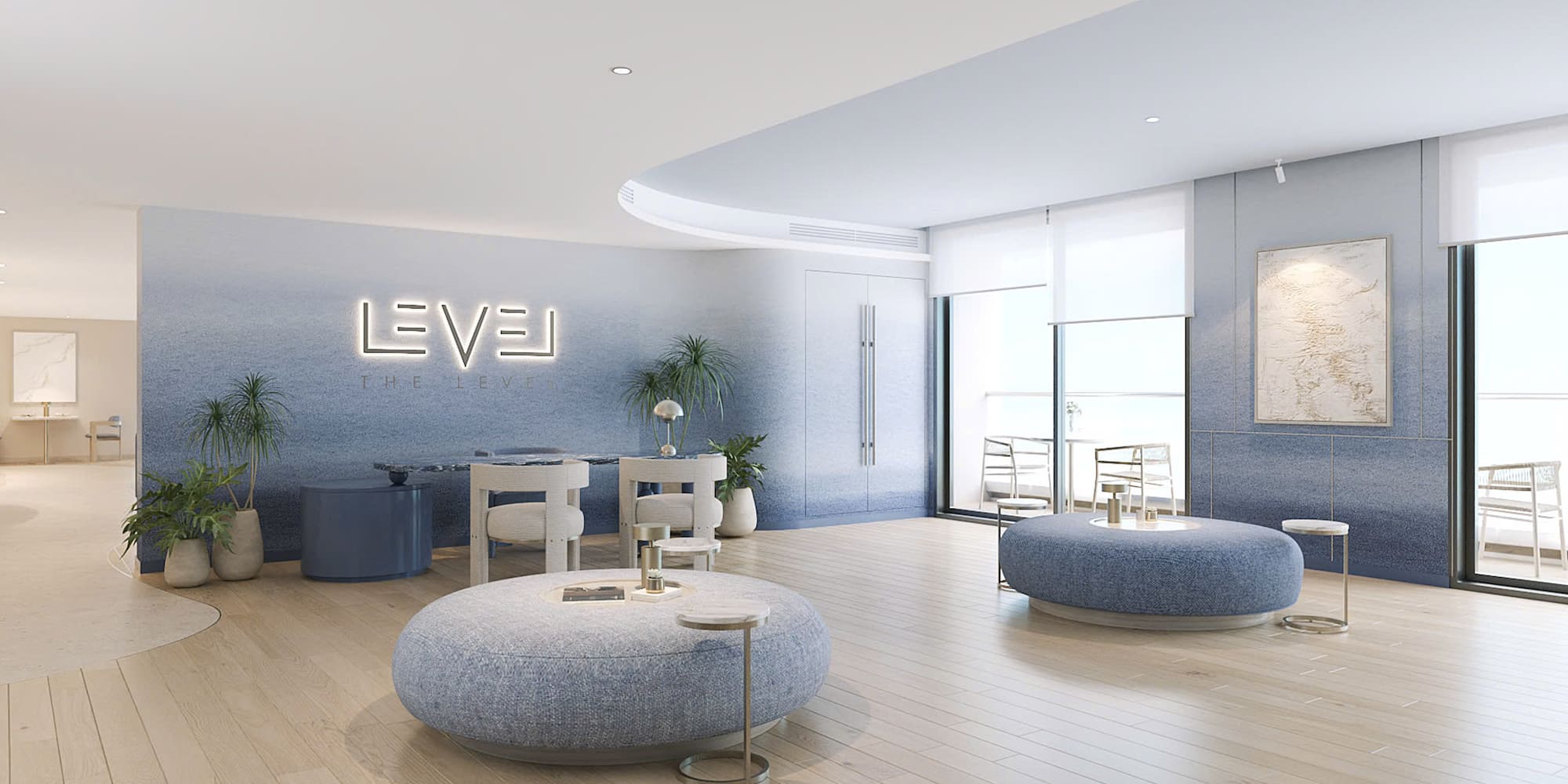 a room with round tables and chairs