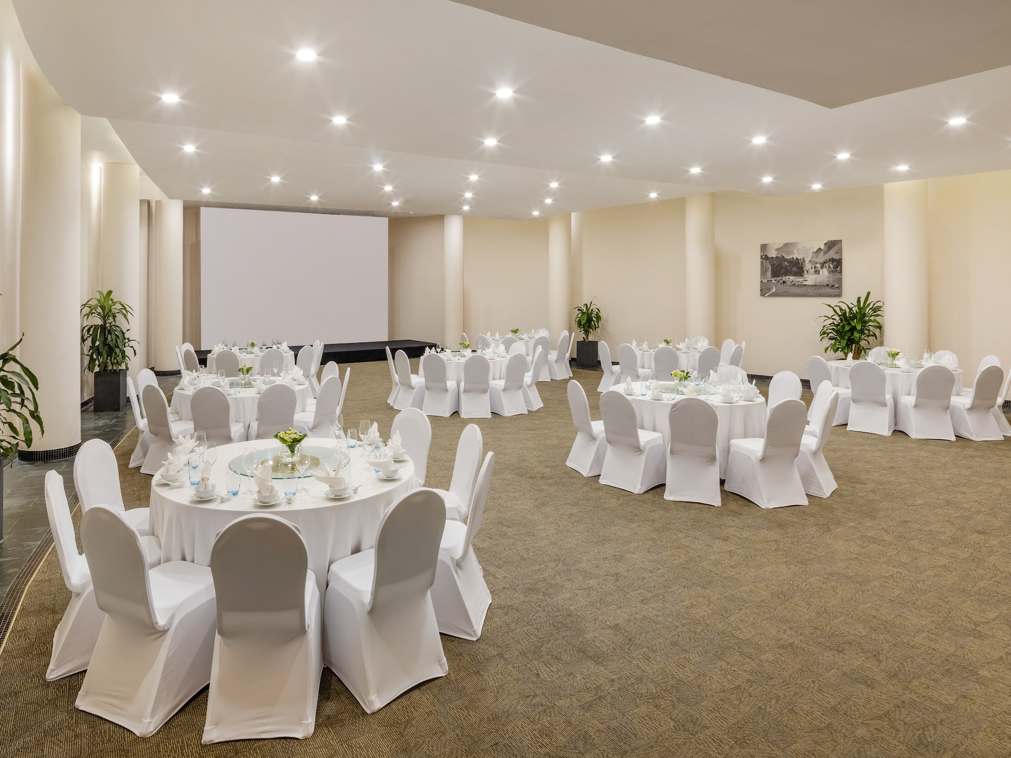 a room with tables and chairs