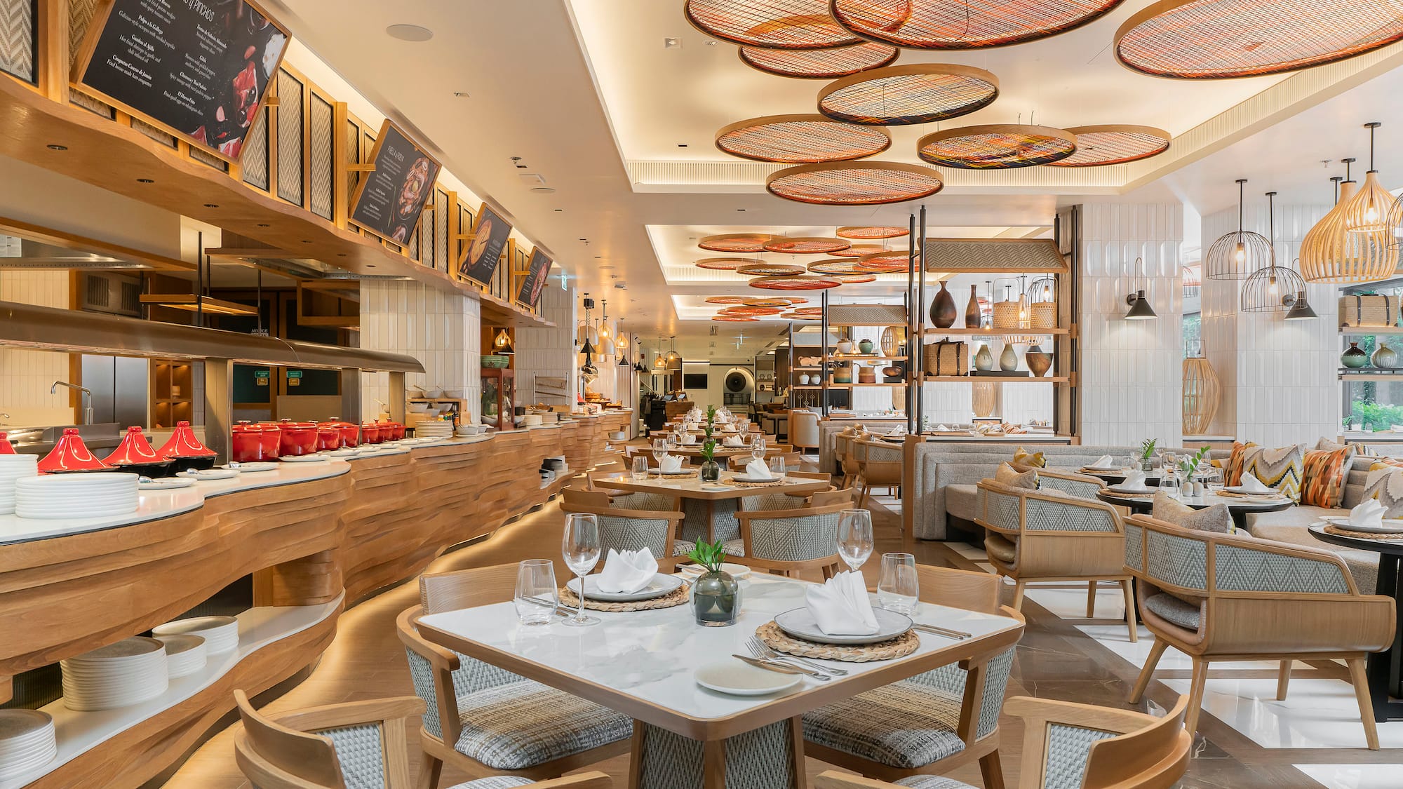 a restaurant with tables and chairs