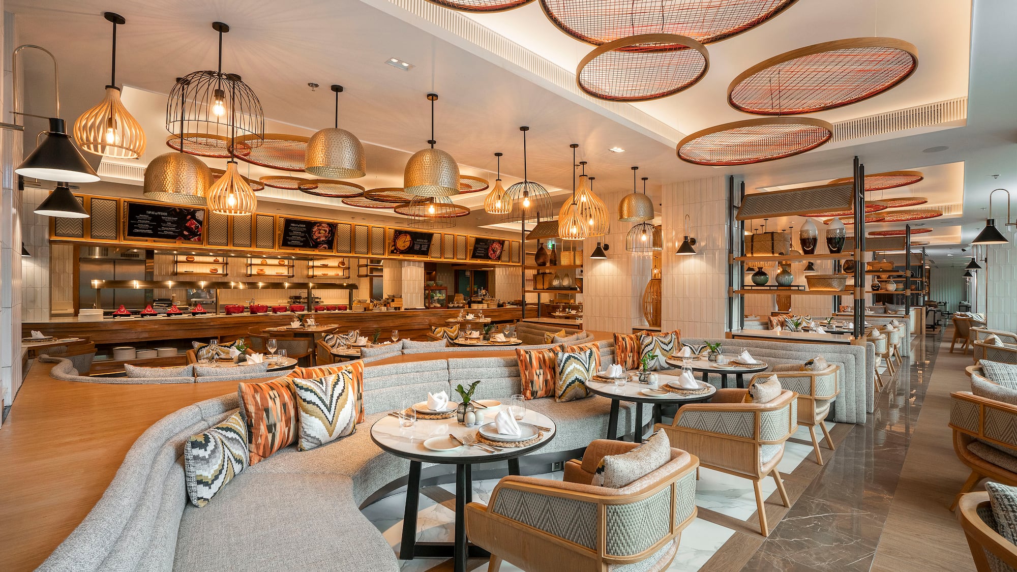 a restaurant with tables and chairs