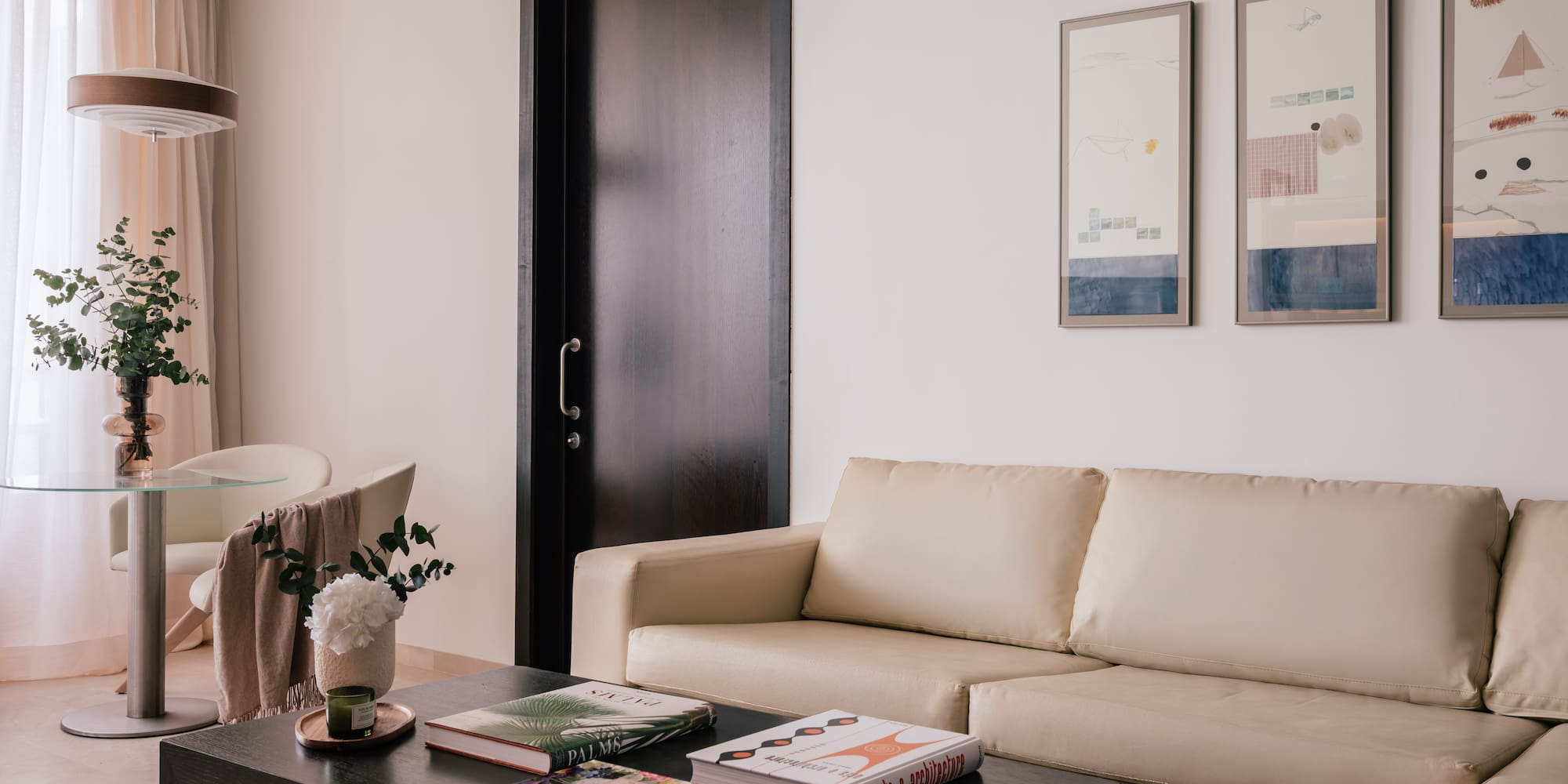 a living room with a couch and a coffee table