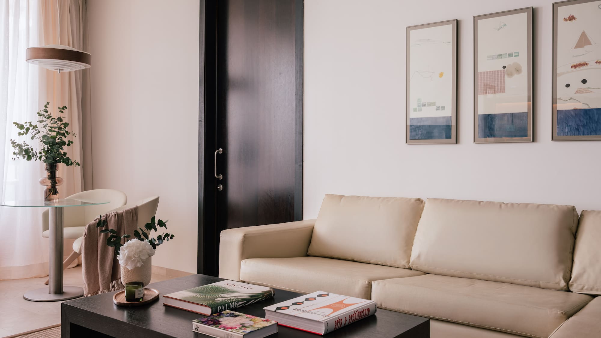 a living room with a couch and a coffee table