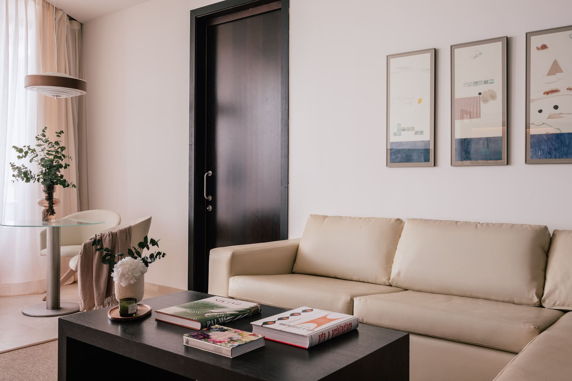 a living room with a couch and a coffee table