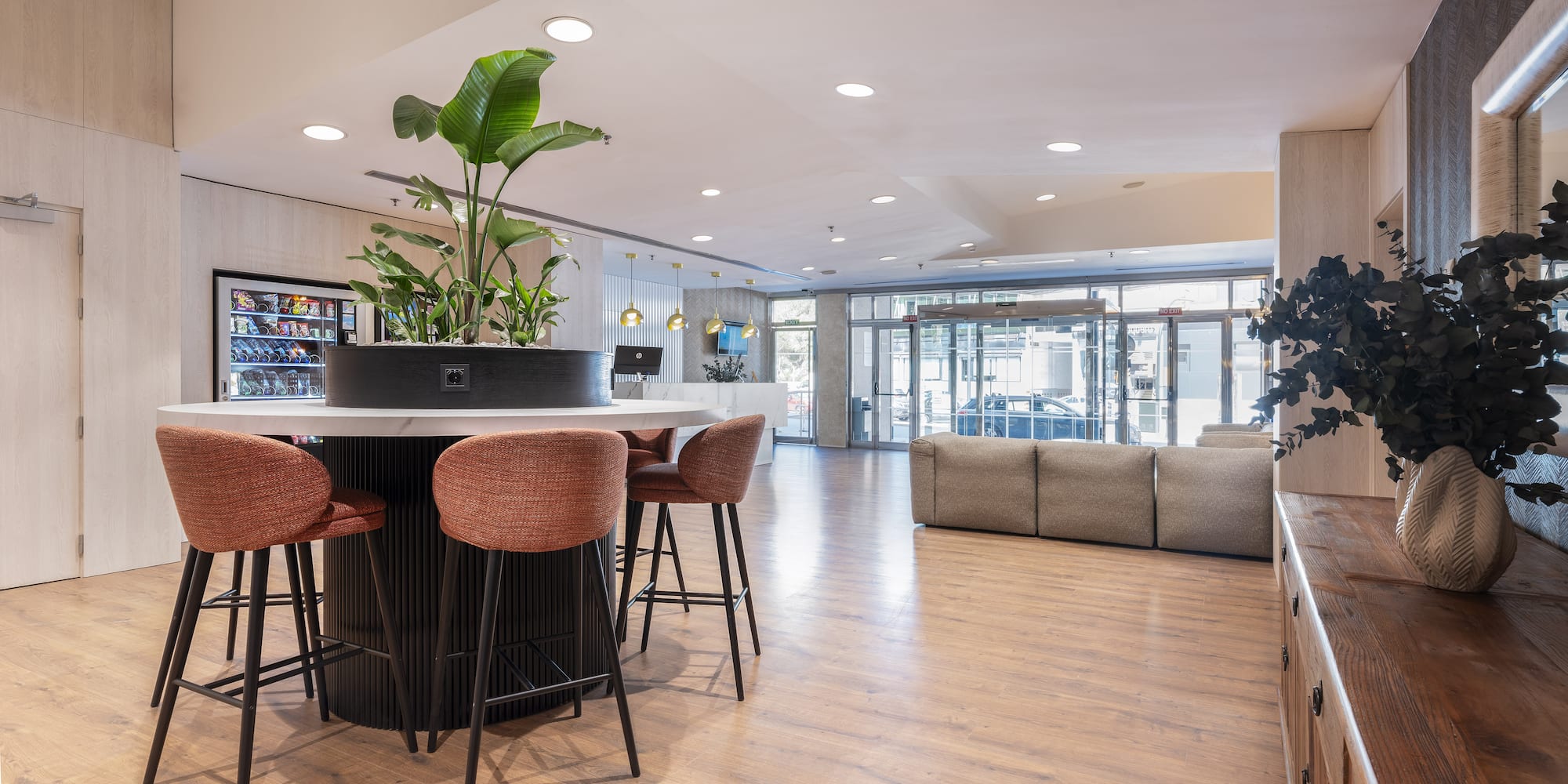 a room with a table and chairs