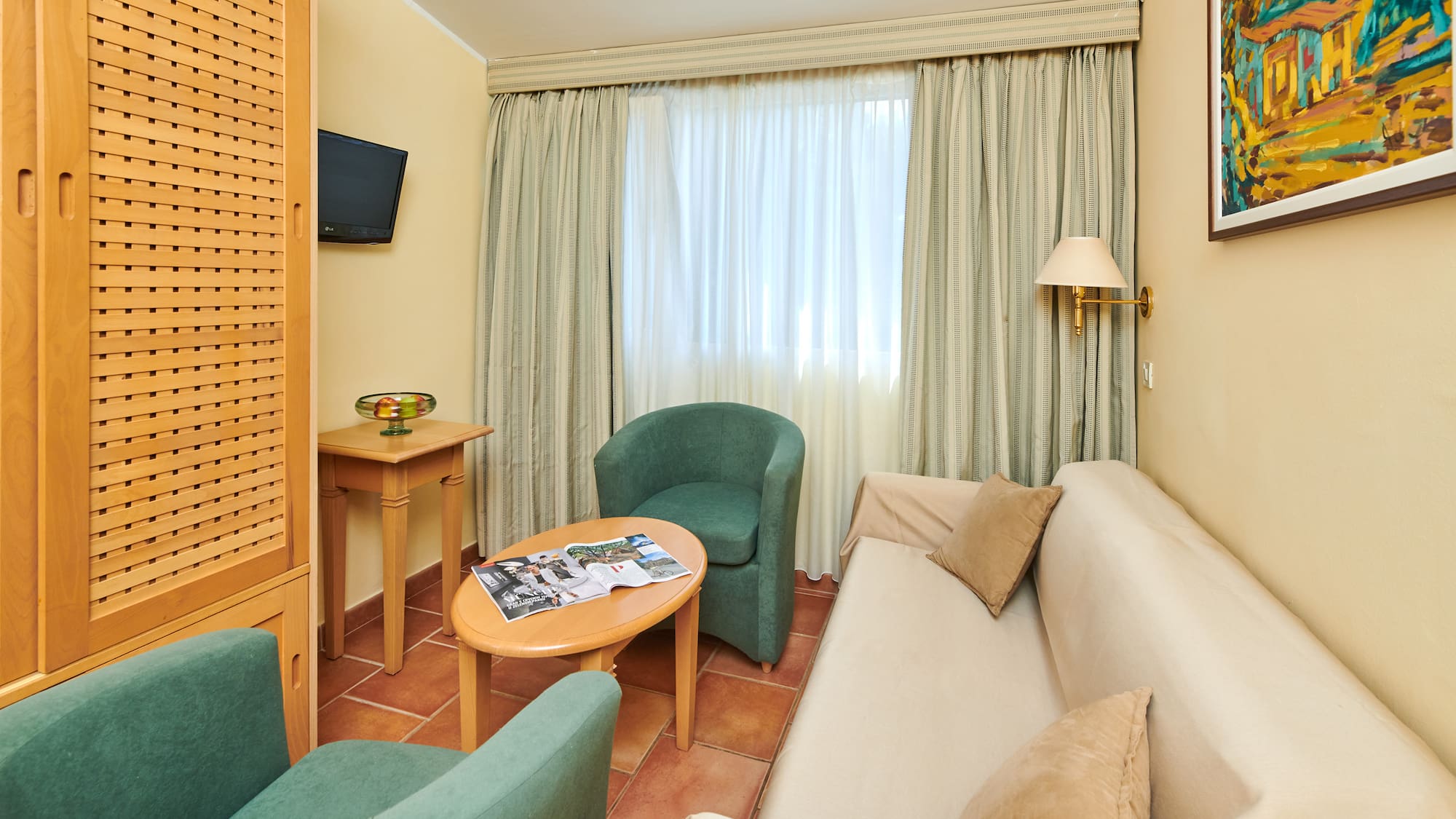 a room with a couch and a table