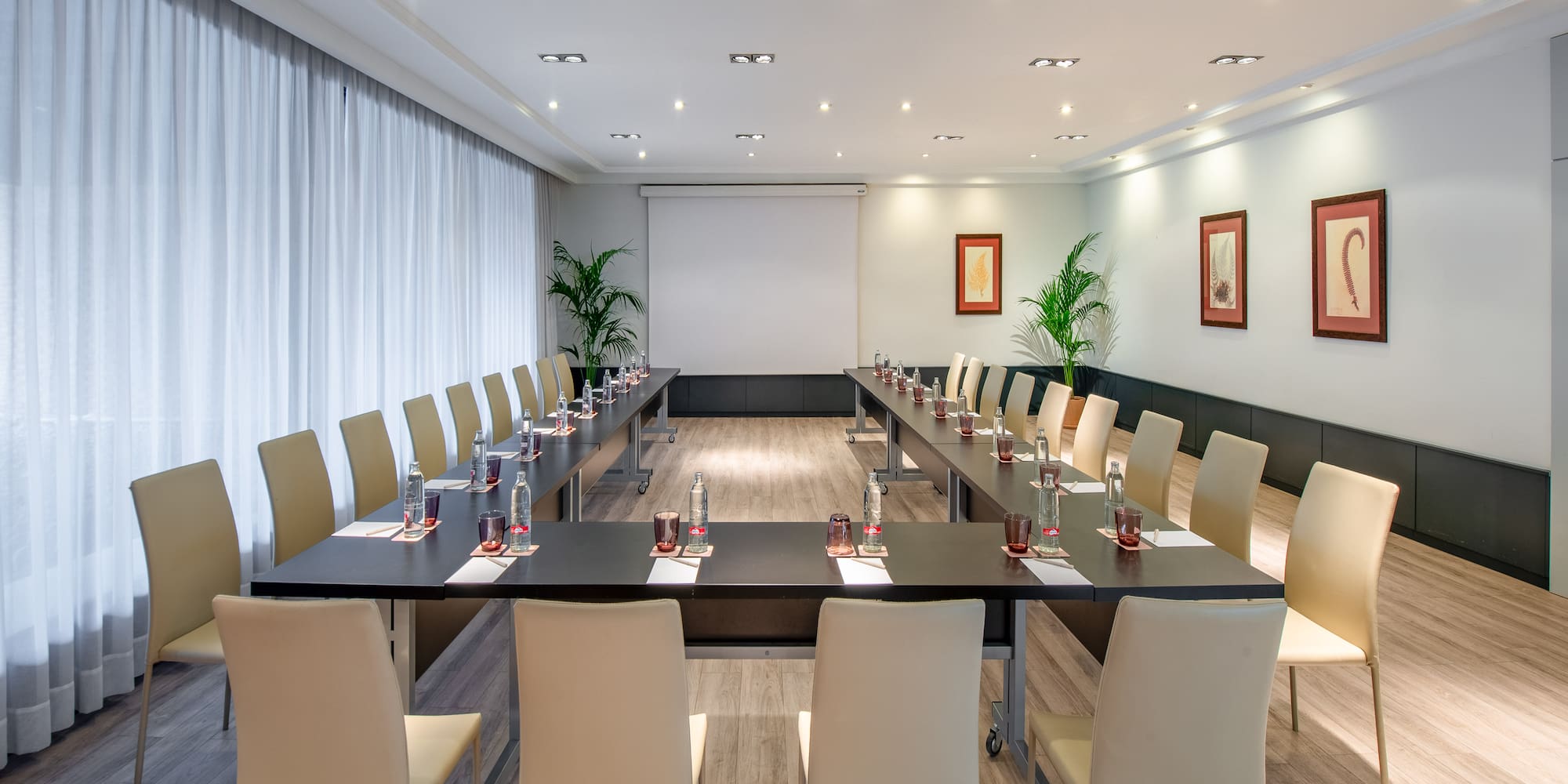 a room with a table and chairs