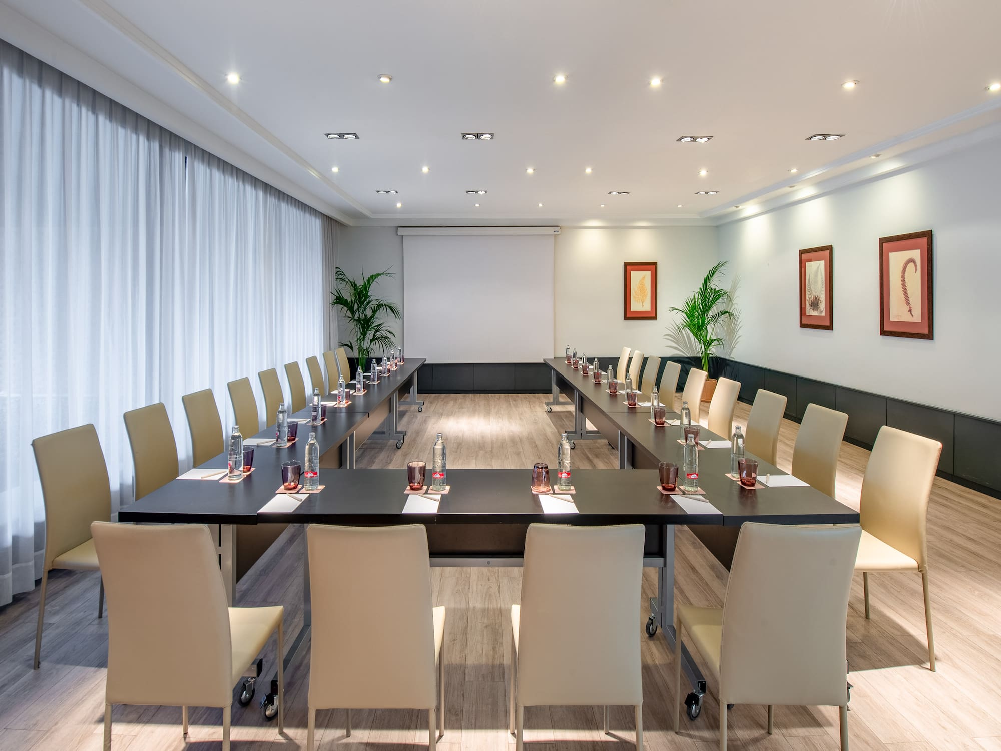 a room with a table and chairs