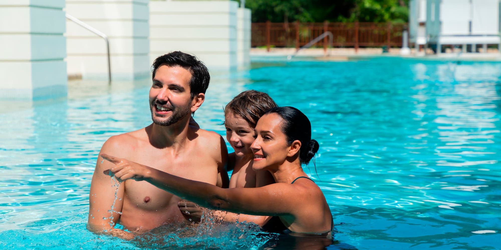 a group of people in a pool