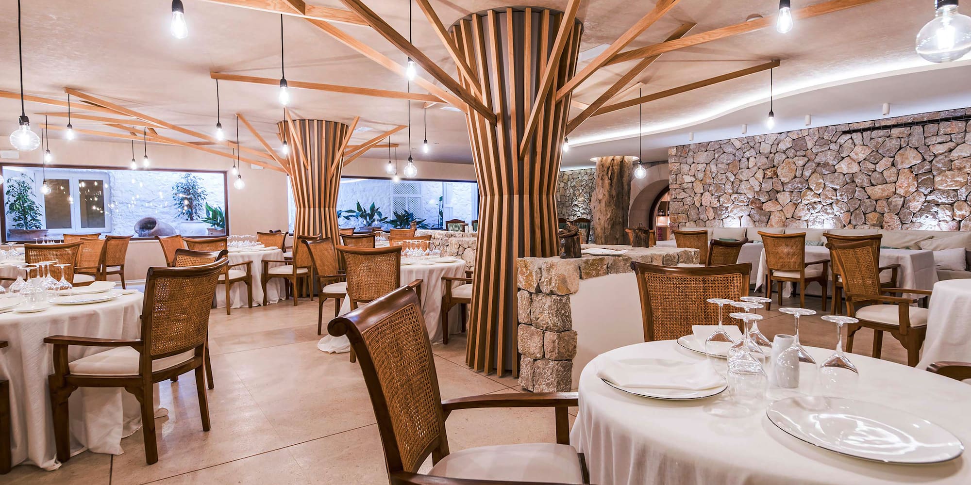 a room with tables and chairs