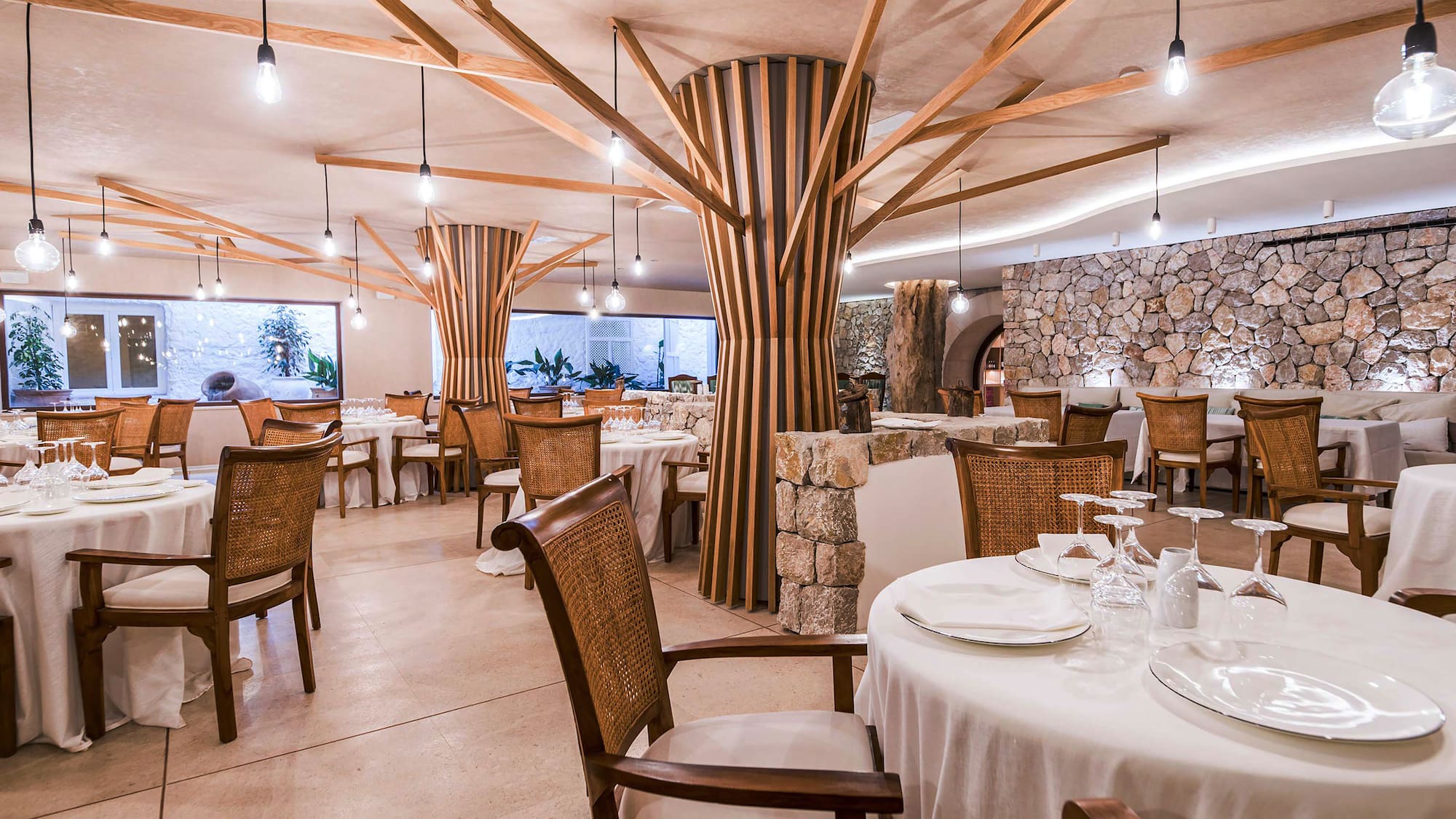 a room with tables and chairs