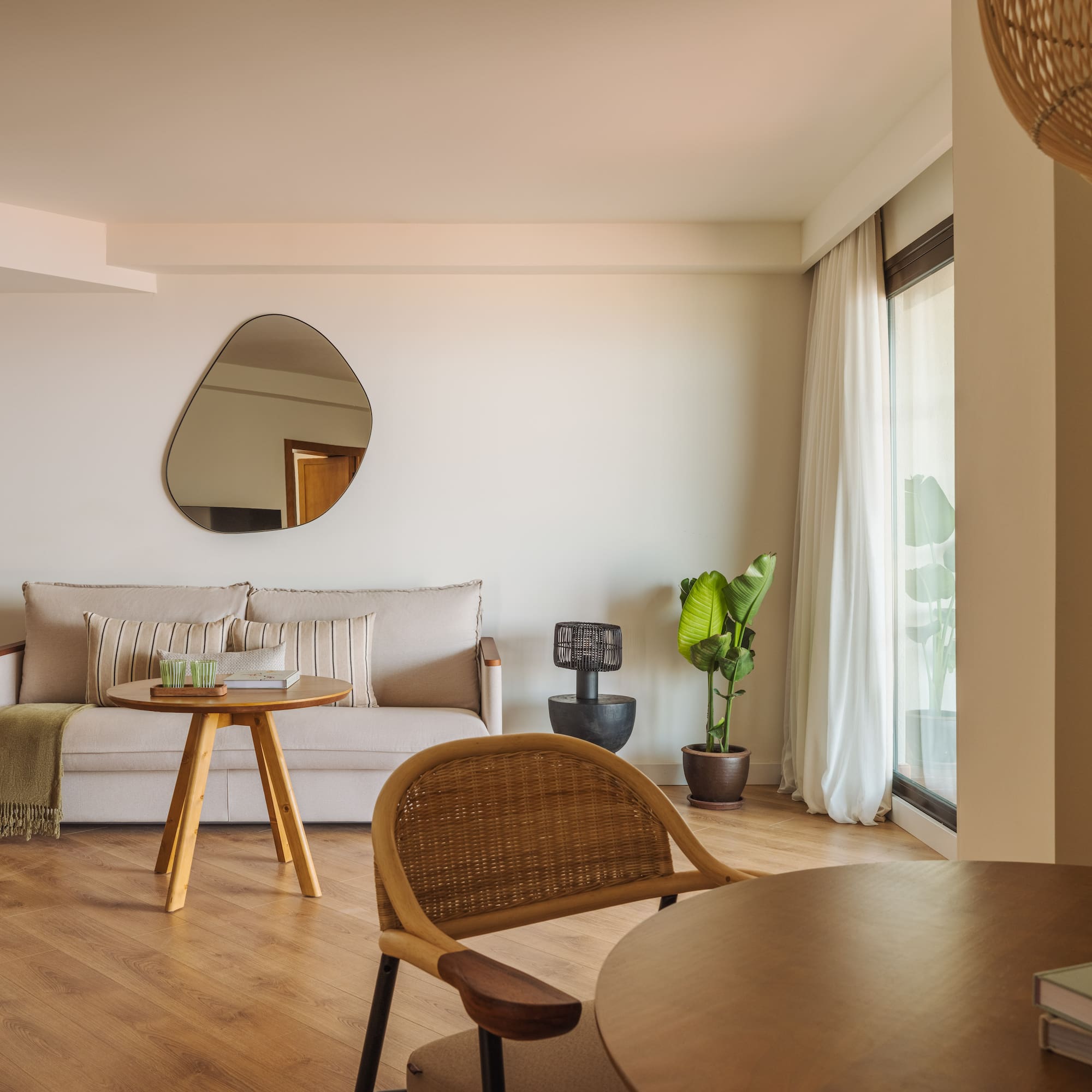 a living room with a couch and a table