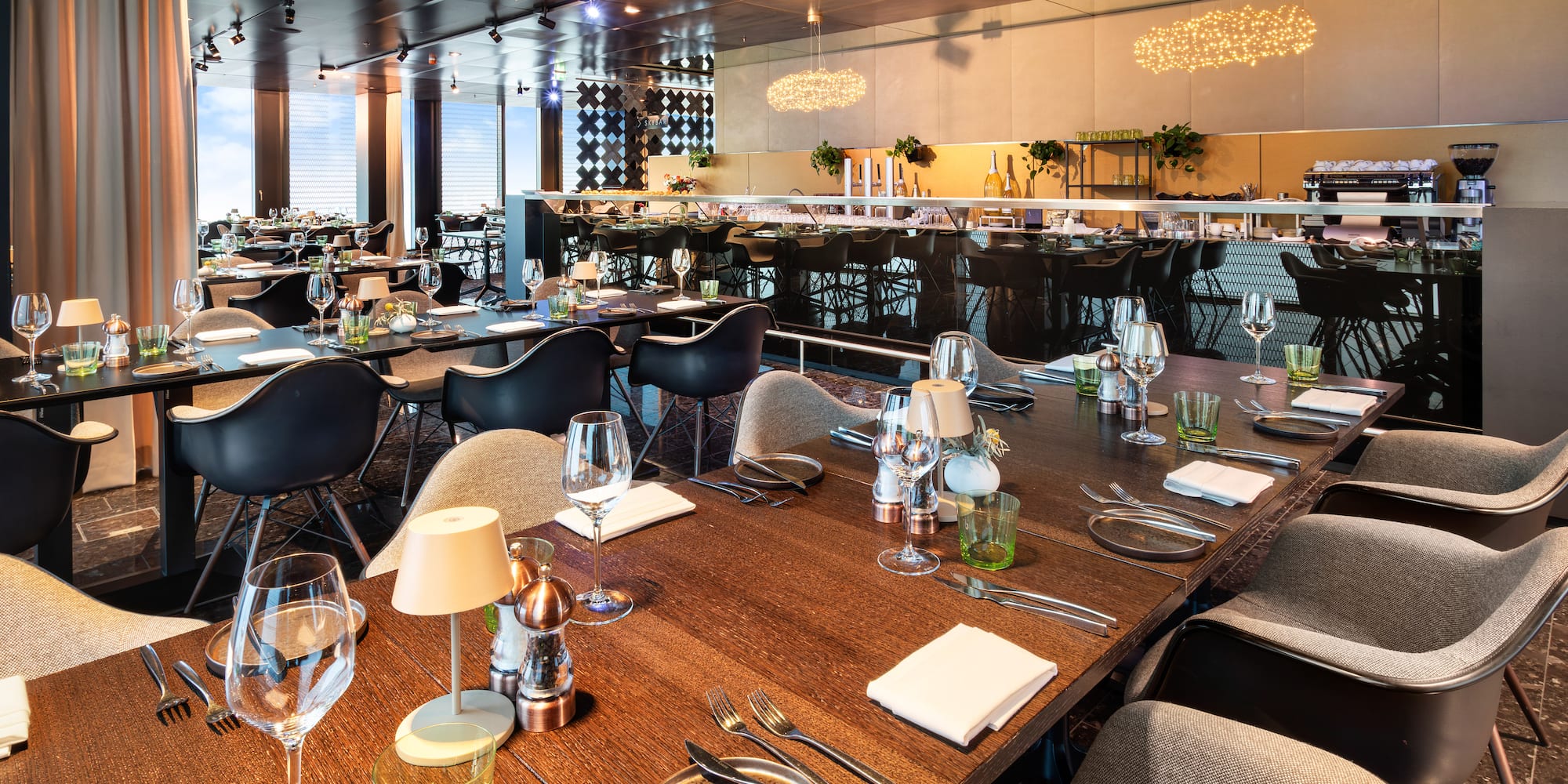 a restaurant with tables and chairs