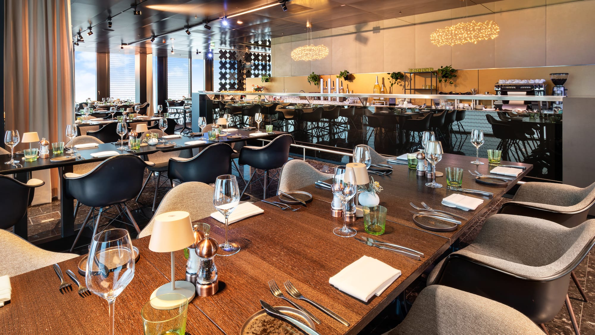 a restaurant with tables and chairs