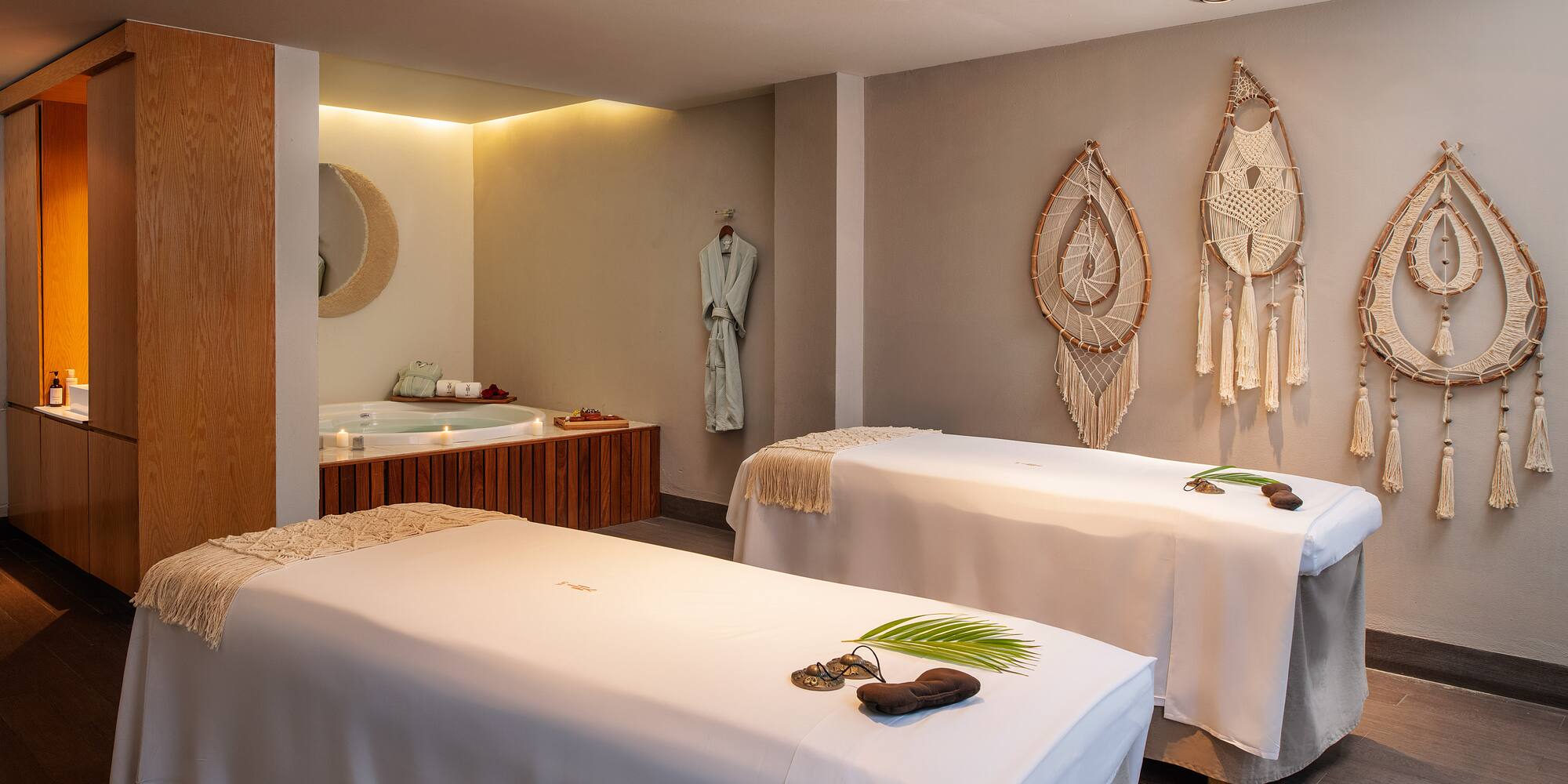 a massage beds in a room