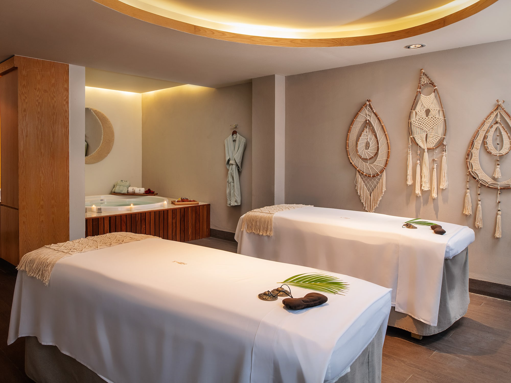 a massage beds in a room